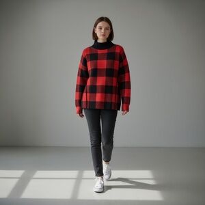 Rachel Zoe Red Buffalo Plaid Mock Turtleneck Sweater